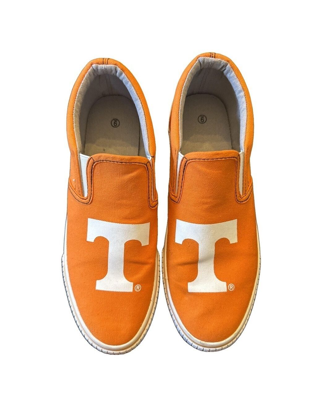 Orange and White University of Tennessee Slip-On Canvas Tennis Shoes. Size 9